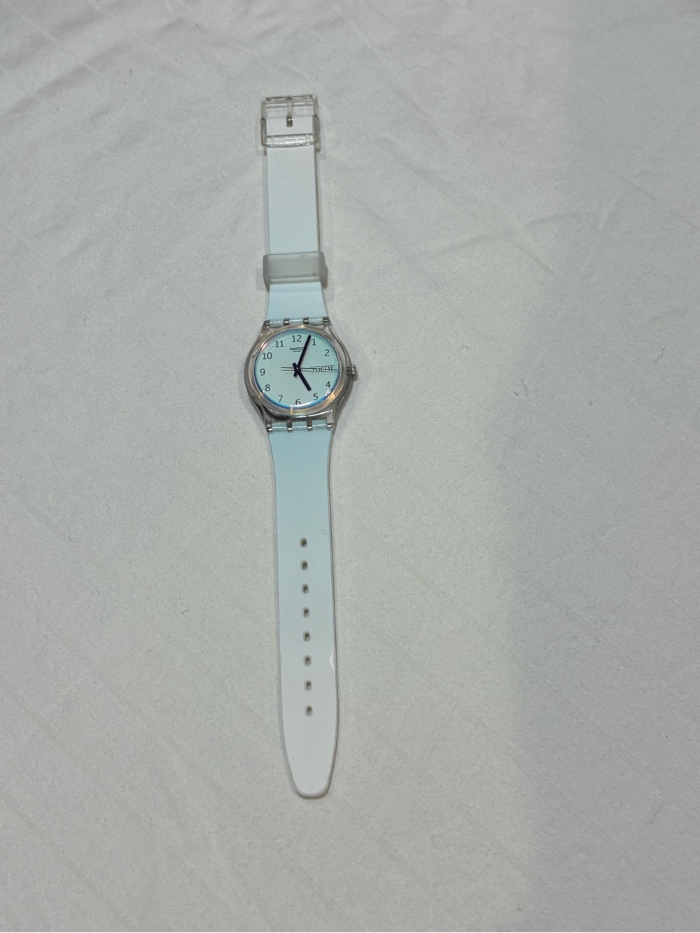 Swatch Classic White light blue ombré Silicone Strap Watch - Minimalist Analog